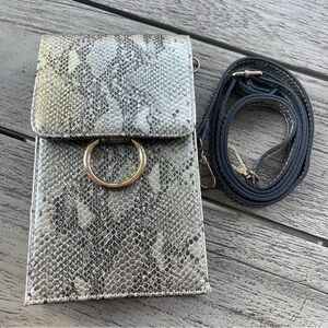 Snake-Print Crossbody Phone Bag with Gold Ring Accent